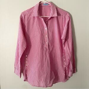 J. McLaughlin Striped Popover Top Pink White Size M